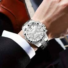 Set de 6 piezas/3 piezas Relojes de cuarzo personalizados de color dorado y plateado mixtos para hombres, adecuados para uso diario, fiestas, San Valentín, Pascua, como regalo para amigos y familiares - Multicolor - Ver 7