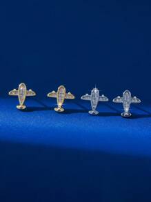 1 Pair Zirconia Crystal Cute Mini Airplane Stud Earrings, Unique Creative Design, Suitable For Women, Birthday, Gifts For Friends