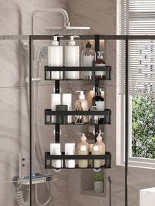 1pc 2/3Layers Bathroom Door Hanging Storage Rack, Non Perforated Bathroom Storage Rack, Multifunctional Three-Layer Hanging Bathroom Storage Rack, Used For Bathroom Organization And Storage, Bathroom Accessories - Multicolor - View 3