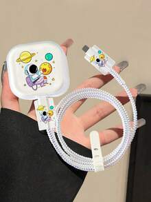 5pcs/Set Astronaut & Planet Graphic Protector Covers Compatible With Apple 20W UK Plug Charger & Data Cable Nan Cable Protector Charger Accessories Phone Accessories - Multicolor - View 4