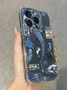 1 件蓝色水彩鲨鱼海洋生物设计柔软 TPU 保护手机壳，适用于 16、15、14、13、12、11、X、Pro Max、Plus、Mini、17 ProMax、17 Pro、17 Air、17 - 無色 - 查看 5