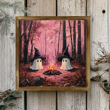 1pc Cute Witch Ghosts Print, Pinkoween, Pink Halloween Art Print, Spooky Vintage, Halloween Decor, Moody Wall Art, Dark Academia Print, Canvas Wall Art,Posters For Room,Home Decor,Room Decor Aesthetic,Room Decoration Stuff.Optional Frame. Fall Decor - 1pc - View 7