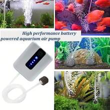 雙出水口魚缸氧氣泵－靜音運作－內建功耗顯示，USB雙電源供電，連續/間歇供氧模式，魚缸泵，附氣管與氣石，適用於魚缸、池塘及戶外釣魚 - 彩色 - 查看 8