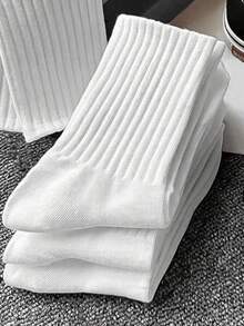 5双秋冬男士中长袜白色防臭吸汗透气运动袜 - 白色 - 查看 5