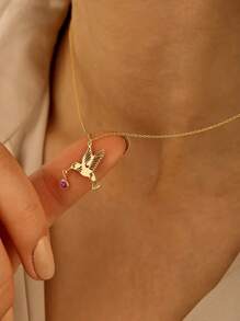 suteyi Miniature Birthstone Hummingbird Necklace, Bird Jewelry, Birthstone Bird Necklace, Gold Plated Necklace, Hummingbird Necklace, Christmas Birthday Gift