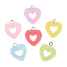 10 cái/lô nhiều màu sắc kẹo mềm hình trái tim quyến rũ mặt dây chuyền bằng nhựa quyến rũ cho bông tai vòng tay làm đồ trang sức - Mặt dây chuyền tình yêu rỗng Gummy - Xem 2