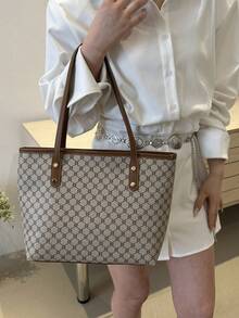 Bolso clásico y elegante tipo tote con billetera larga, bolso de mujer con textura elegante, regalo del Día de San Valentín - Caqui - Ver 5