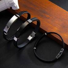 1 pieza Pulsera minimalista de acero inoxidable y trenzado para hombre