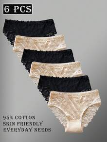 Juego de 6 bragas elegantes de unicolor con ribete de encaje, para mujeres - Multicolor - View 3