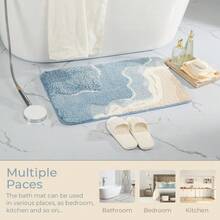 可爱海洋浴室地毯超强吸水浴室垫可机洗防滑蓬松地毯适用于淋浴间、卧室和客厅返校浴室厨房装饰