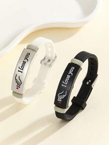 ATLVXJL 2 件/套夜光硅胶手指心形手链，友谊/情侣饰品，休闲日常佩戴，适合情人节送礼