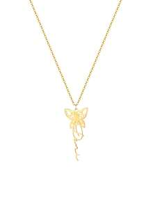 Customized Cute Butterfly Name Necklace For Women, Stainless Steel Butterfly Pendant Necklace With Personalized Vertical Cursive Letter, Handmade Jewelry Gift For Girlfriend, Birthday, Holiday - Gold - View 11