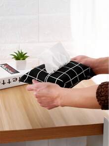 Family Pack Paper Towel Sleeve Tissue Bag Paper Towel Bag Fabric Tissue Box Tissue Bag ,Simple Style Plaid Fabric Tissue Bag Fabric Car Tissue Bathroom Living Room Placement ,Creative Paper Towel Sleeve Lightweight Non-Cardboard Tissue Convenient Replacement - Multicolor - View 3
