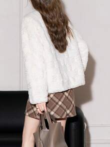 Alicedudu Women's Winter Short Faux Fur Coat With Button Closure, New Chinese Style - Beige - View 2