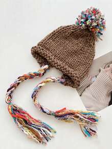 1pc Women's Winter Handmade Tassel Knit Hat, Autumn & Winter Warm Ear Protection Fashionable Beanie, Suitable For Daily Wear, Shopping And Skiing