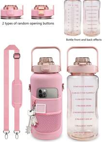64OZ/2L Half Gallon Water Bottle With Sleeve, Motivational Water Bottle With Straw & Time Marker, Leakproof Large Sports Water Bottle, Reusable Water Jug For Workout Gym Sport For Outdoor Sports Gym Hiking Camping Walking ,For Girls Boys Kids Bag Carrier Gift ,New Year