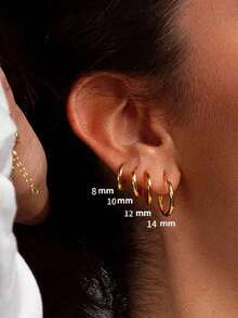 8pcs Solid Stainless Steel Round Hoop Earrings Set, Unisex, Stackable, 18K Gold Plated Mini Cartilage Hoops - Ear Studs - View 8