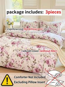 3pcs/Set Floral Pattern Duvet Cover Set(1 Duvet Cover & 2 Pillowcase)Soft And Skin-Friendly Duvet Cover Bedding Set For Home, All Season Bed Sheets Set - Multicolor - View 9