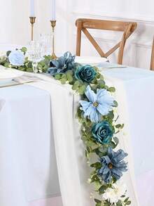 6.56Ft Artificial Eucalyptus Garland With Flowers - Wedding Table Decorations, Floral Rose For Centerpieces, Backdrop Wall Flower Vines, Room Decor - 藍色 - 查看 2