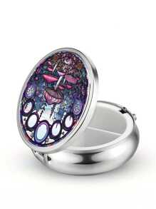 Pudełko na tabletki z 2 przegródkami, przenośne etui na leki, można umieścić w kieszeni lub portfelu, dekoracyjne metalowe pudełko do przechowywania leków i witamin, wyjątkowy prezent (kwiatowy)