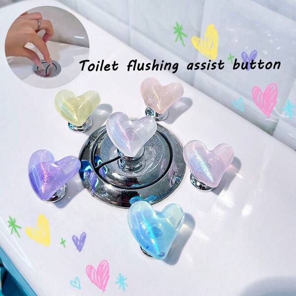 2pcs Heart-Shaped Flashing Flashing Toilet Flush Assist Button, Protecting Nail Art, Indoor And Car Decoration, Drawer And Wardrobe Handle, A More Comfortable Life And A More Exquisite Gift For Friends