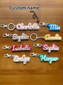 1pc Customized Name Bag Charm - Cute Cartoon Design, Perfect Gift For Girls & Friends. Customizable Acrylic Keychain. All-Year-Round Gift, Durable, Colorful, Adorable, Cute, Fun, Kawaii, Unisex, Casual, Personalized, Unique. Ideal Gift For Him, Her, Boyfriend, Family, Friends, Travel Accessories