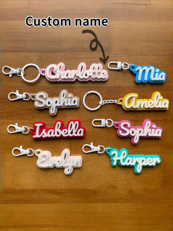 1pc Customized Name Bag Charm - Cute Cartoon Design, Perfect Gift For Girls & Friends. Customizable Acrylic Keychain. All-Year-Round Gift, Durable, Colorful, Adorable, Cute, Fun, Kawaii, Unisex, Casual, Personalized, Unique. Ideal Gift For Him, Her, Boyfriend, Family, Friends, Travel Accessories