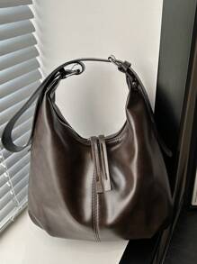Bolso de hombro de gran capacidad y unicolor vintage para mujer, versátil bolso bandolera con asa, gran capacidad, bolso de hombro tipo hobo, bolso de bandolera casual para el trabajo