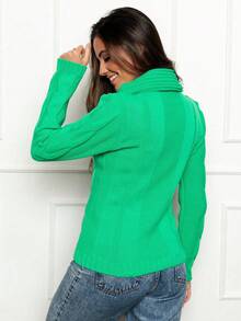 Blusa De Tricot Gola Boba gola Alta Blogueira Tranças Inverno - Verde - Visão 2