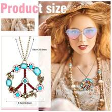 5pcs/Set Hippie Style Accessories Set: Peace Sign Necklace, Daisy Earrings, Flower Headband, Sunglasses, 60s Fashion Halloween - Blue - View 4