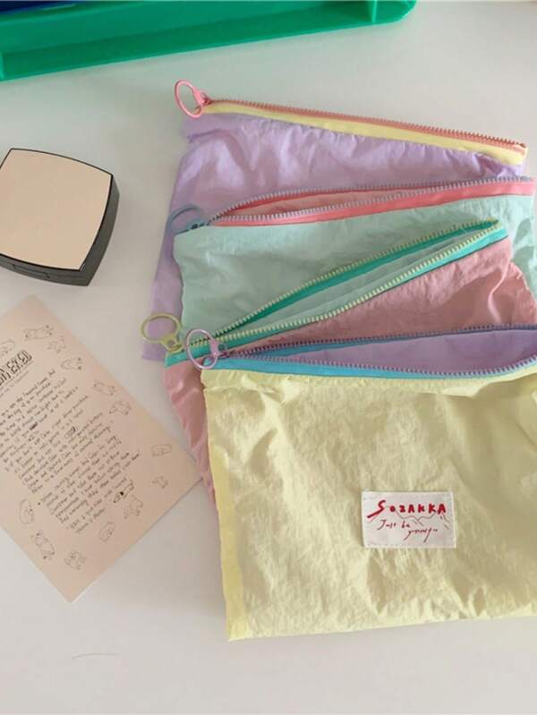 1 pieza Bolsa organizadora de viaje estilo macaron, estuche de maquillaje, adecuado para almacenar lápiz labial, brochas de maquillaje, monedas, cables, cargadores, productos de cuidado de la piel