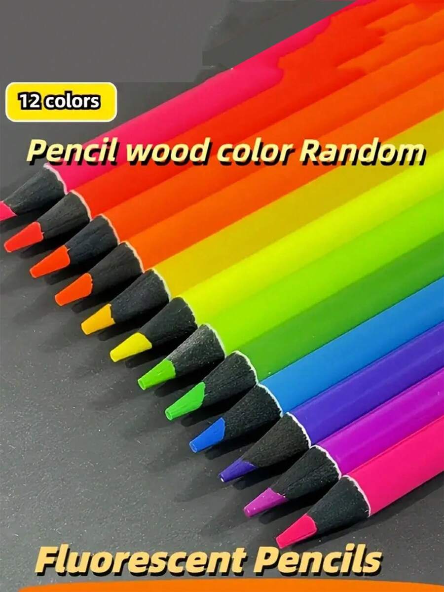 12 支油性彩色铅笔套装，学生和儿童绘画和着色铅笔，返校礼物 - 彩色 - 查看 1