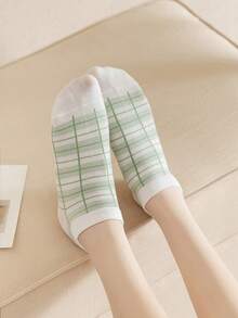 10 pares de calcetines tobilleros para mujer,calcetines tipo barco verde y blanco para todas las estaciones - Verde - Ver 6