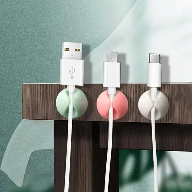 6/9PCS Self Adhesive Circular Cable Organizer, Easy To Install Desktop Cable Management Clip, Stylish White And Black Plastic Design, Practical Hooks For Charging Cables, Headphones, USB, Suitable For Walls Or Desks - 多色9PC - 查看 9