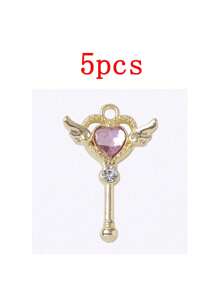 Set de 5 piezas Colgante con varita mágica con forma de corazón, Accesorio de joyería de aleación DIY apto para aretes, pulseras, collares, adecuado para uso diario de mujer