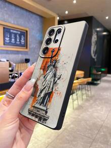 Travel 1 Pc Fashion Statue Of Liberty Graffiti Drawing Design, Black Matte Soft TPU Material Eye-Shaped Shockproof Phone Case, Suitable As Gift For Boyfriend/Girlfriend, Compatible With Apple, OPPO, Vivo And Other Android Models