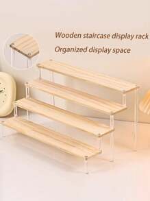 1pc Multi-Tier Makeup Display Stand, Wooden Perfume Storage Rack, Figurine & Craft Display Shelf, Stepped Jewelry Rack, Action Figure Stand And Storage Box, Detachable Divider Durable Plastic Organizer Box For Statuettes, Jewelry, Nail Polish, Glasses - Multifunctional Desktop Storage Shelf For Crafts Exhibition And Home Decor, Small Shelving Unit, Clear View Design, Easy To Clean Materials