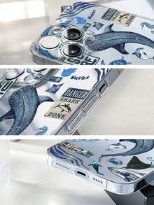 1 件蓝色水彩鲨鱼海洋生物设计柔软 TPU 保护手机壳，适用于 16、15、14、13、12、11、X、Pro Max、Plus、Mini、17 ProMax、17 Pro、17 Air、17 - 無色 - 查看 3