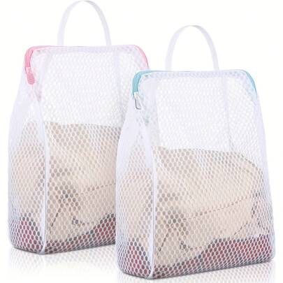 Set Of 2 Durable Rectangular Laundry Bags Made Of Woven Polyester Honeycomb Mesh With Zippers And Handles, Perfect For Socks, Underwear And Travel Clothing, Perfect For Graduation And Back-To-School Season, And Summer Laundry Bag Tote Laundry Bag Washing Machine Protective Washing Bag Travel Laundry Bag Home Anti-Washing Bag