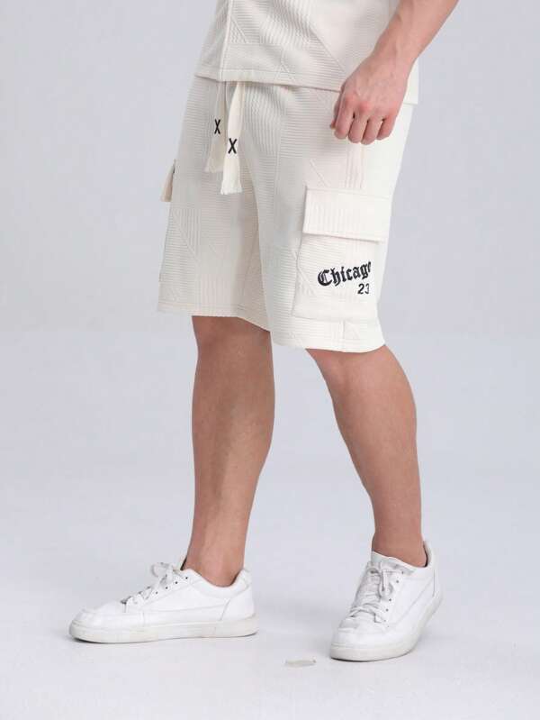 ALLELMS Men's Casual Shorts Summer Elastic Waist Drawstring Beige Cargo Shorts