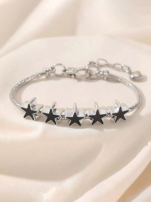1pc Minimalist Fashion Dangling Pentagram Beaded Women Copper Chain Bracelet, Personalized DIY