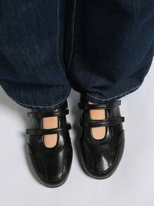 2025春季新款复古红色百搭玛丽珍鞋，女士休闲圆头平底鞋[请参考尺码表，尺码偏小]，芭蕾平底鞋