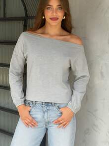 Stylish Women's Cold Shoulder Blouse - Light Grey - View 1