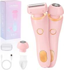 Beauty Bloom Electric Razor For Women, 2 In 1 Wet &Amp; Dry Electric Waterproof Razor Shaver, Painless Hair Removal Removable Head For Bikini Leg Arm Underarm Area Trimmer (Pink) - 黑色 - 查看 1