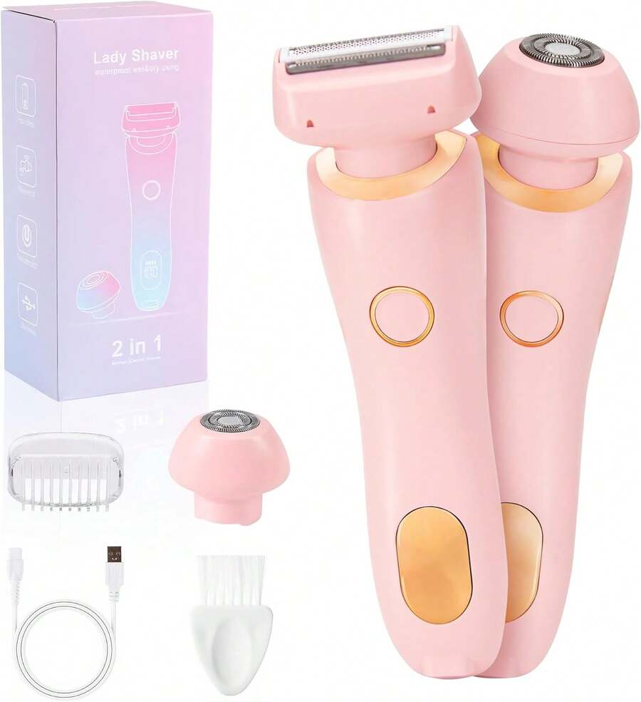Beauty Bloom Electric Razor For Women, 2 In 1 Wet &Amp; Dry Electric Waterproof Razor Shaver, Painless Hair Removal Removable Head For Bikini Leg Arm Underarm Area Trimmer (Pink) - 黑色 - 查看 1