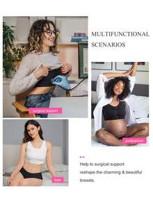 Post-Surgery Front Closure Bra For Women - Mastectomy Recovery Bra With Removable Support Band | Comfortable Compression Everyday Wear - White - View 6