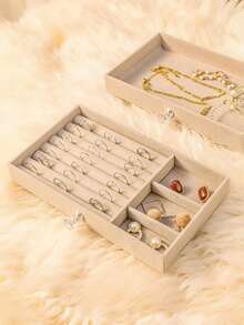 1/2pcs Jewelry Storage Box, Anti Oxidation, Velvet Acrylic High-End Exquisite Jewelry Box, Storage Earrings, Earrings, Necklaces - Multicolor - View 5