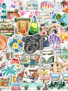 50pcs Outdoor Travel Theme Stickers, Ins Style Fresh, PVC Waterproof Material, Gift Box Decor, Label Stickers, Envelope Seals, Graffiti Stickers, Decor For Guitar, Notebook, Luggage, DIY Crafts, Planner Decoration