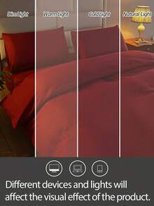 Juego de ropa de cama de 3 piezas de unicolor: suave y cómodo, adecuado para dormitorio, hotel, dormitorio y decoración navideña - Rojo - Ver 4
