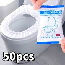 50pcs Thickened Disposable Toilet Seat Cover, Household Waterproof Non-Woven Fabric, Dirt-Proof Sitting And Toilet Nested, Special For Four Seasons Travel Hotels - White - View 1